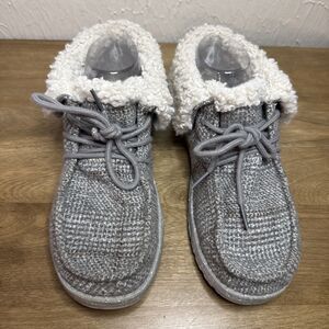 Hey Dude BRITT Womens Size 10 Beige Gray Remix Lace Up Shoes Faux Fur Comfort